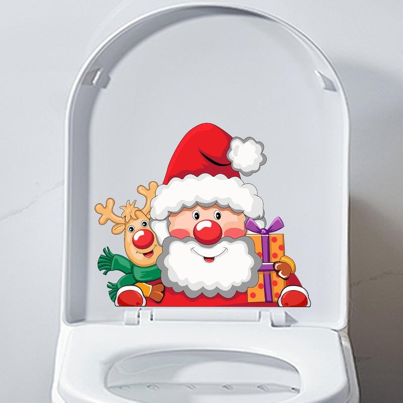 Iprokiu Christmas Toilet Sticker Funny Christmas Santa Claus Snowman Elf Toilet Seat Cover Decoration Waterproof Toilet Seat Lid Decal Bathroom Wall Sticker (Santa Claus and Elk) - Image 5